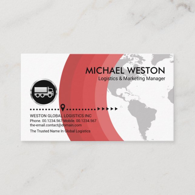 Global Red Layers Grey Earth Logistics Transport Business Card (Front)