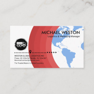 Global Red Layers Silver Truck Logistics Driver Business Card