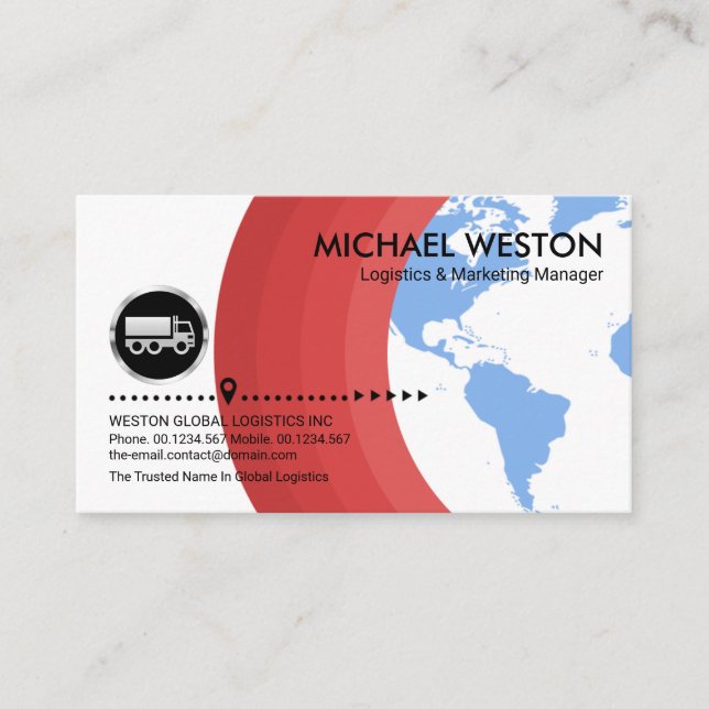 Global Red Layers Silver Truck Logistics Driver Business Card (Front)