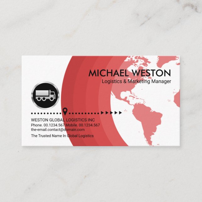 Global Red Shades Silver Truck Logistics Transport Business Card (Front)
