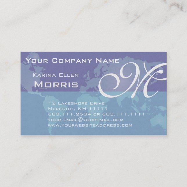 Global Sales and Marketing Blue World Map Business Card (Front)
