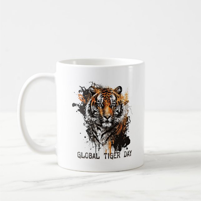 Global Tiger Day, grunge tiger Coffee Mug (Left)