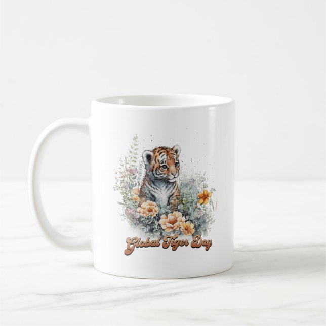 Global Tiger Day, watercolor cub Coffee Mug (Left)