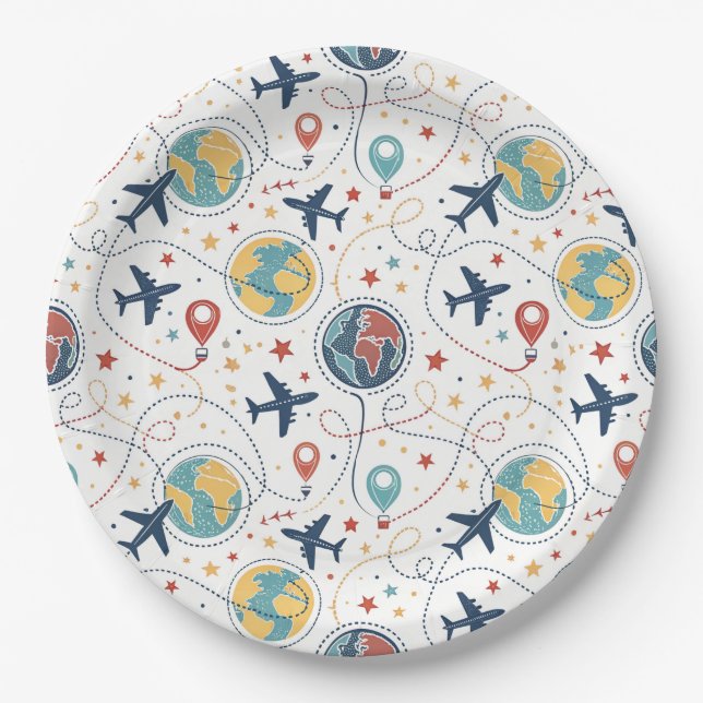 Global Travel Aviation Pattern (1) Paper Plates (Front)