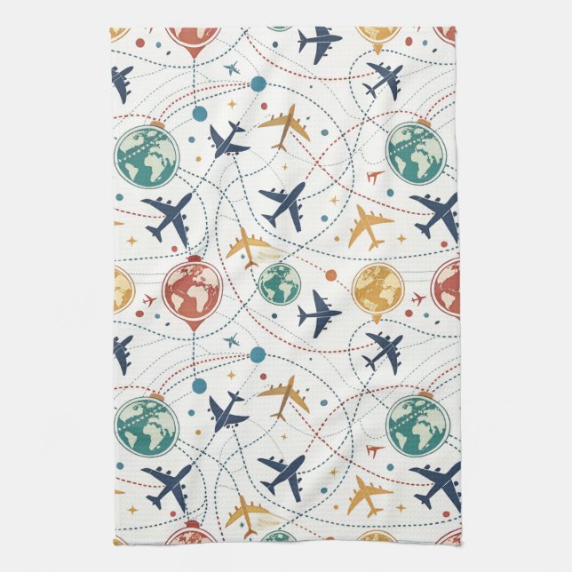 Global Travel Aviation Pattern (2) Kitchen Towel (Vertical)