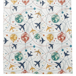 Global Travel Aviation Pattern (2) Shower Curtain