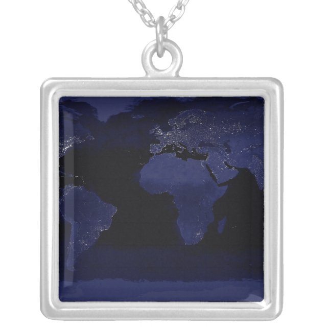 Global View of Earth's City Lights Silver Plated Necklace (Front)