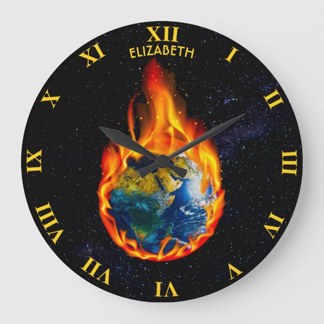 Global Warming Climate Change Earth In Fire Large Clock (Front)