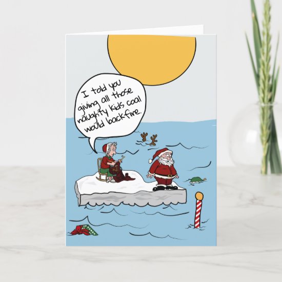 Global Warming Climate Change Santa +Mrs Christmas Holiday Card