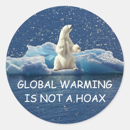 GLOBAL WARMING IS NOT A HOAX Polar Bear on Ice Classic Round Sticker