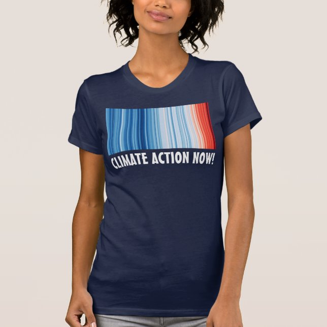Global Warming Stripes Climate Action NOW! T-Shirt (Front)