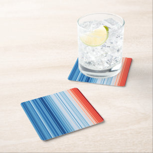 Global Warming Stripes Climate Change Temperatures Square Paper Coaster