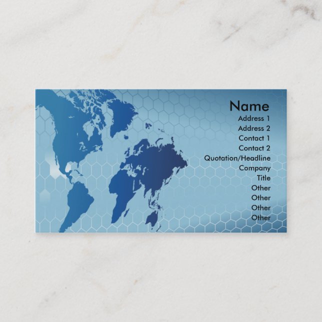 global word map and hexagon business card design (Front)