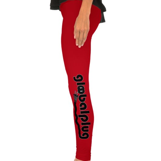 globalplug Yoga Pants Red Black Logo Legging Tights (Left Leg)