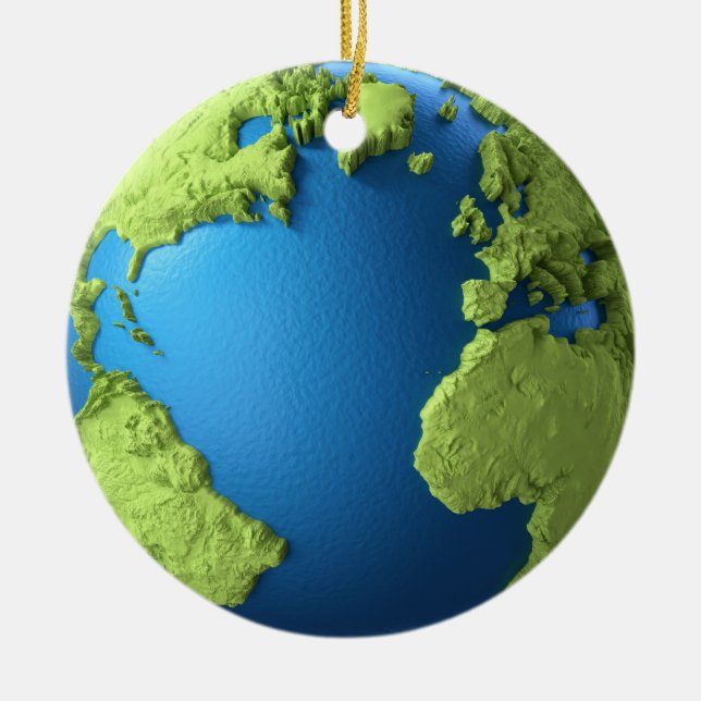 Globe 3d Render Isolated On White Background Ceramic Ornament (Front)