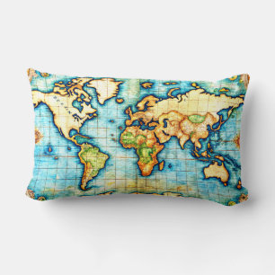 Globe Antique Map Earth World Atlas Lumbar Pillow