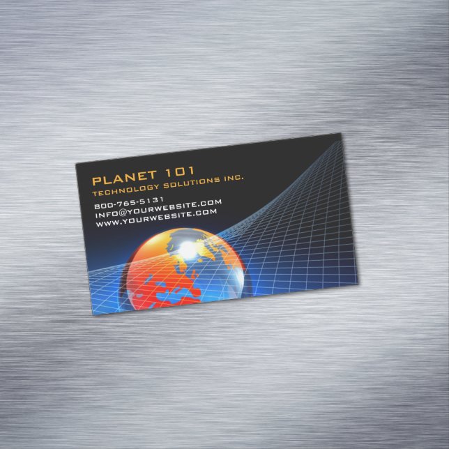 Globe Grid Business Card Magnet (In Situ)