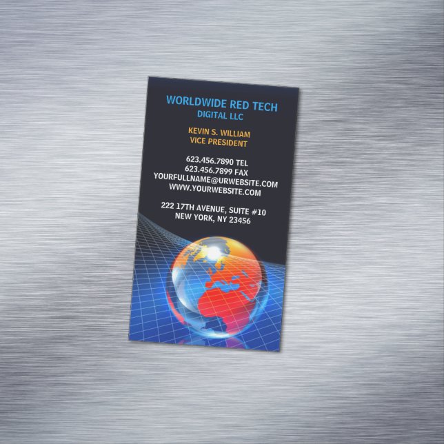 Globe Grid Business Card Magnet (In Situ)