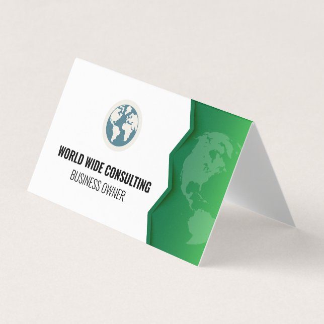 Globe Icon | Green Earth Business Card (Front)