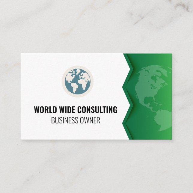 Globe Icon | Green Earth Business Card (Front)