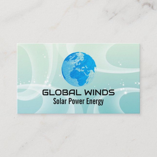 Globe Logo | Solar Winds Background Business Card (Front)