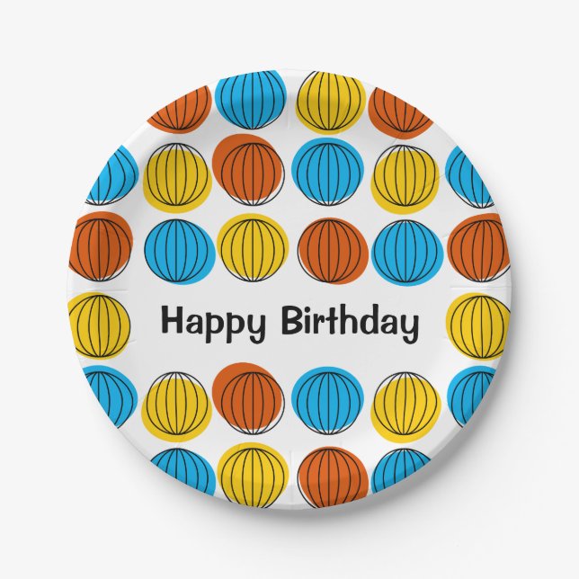 Globe Multi Happy Birthday paper plate round (Front)