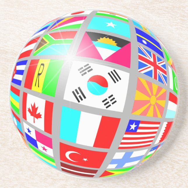 Globe Of Flags Sandstone Coaster (Front)