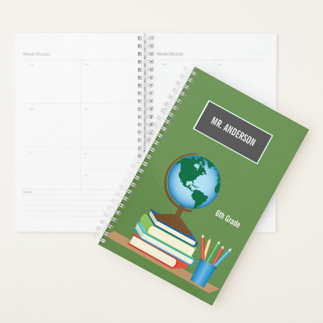 Globe on School Books Personalized Teacher Planner (Display)
