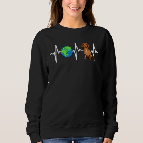 Globe Planet Earth Brown Dachshund Heartbeat Dog Sweatshirt