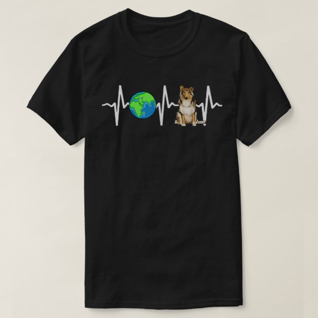 Globe Planet Earth Collie Heartbeat Dog Lover  T-Shirt (Design Front)