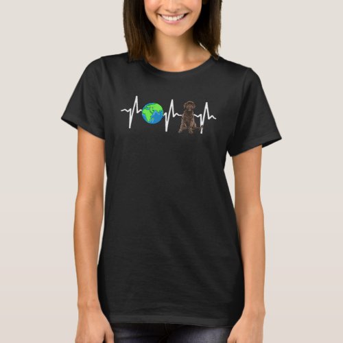 Globe Planet Earth Portuguese Water Dog Heartbeat  T_Shirt