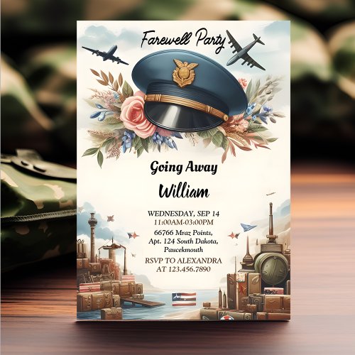  Globe Travel Farewell Military Going Away Party Invitation