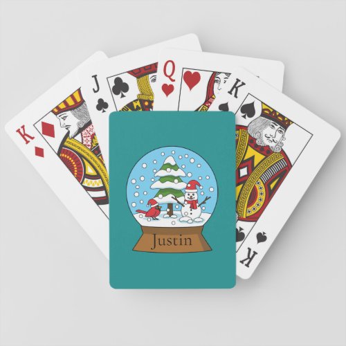 Globe w Cardinal Snowman  Pine Tree  Personalize Playing Cards