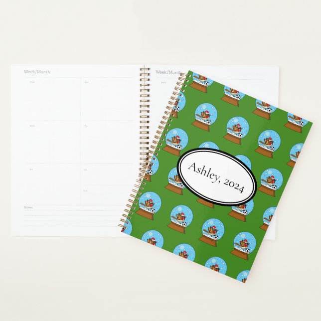 Globe w Cute Sparrow Playing Soccer | Personalize Planner (Display)