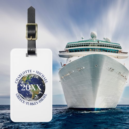 Globe world map earth cruise names year luggage tag