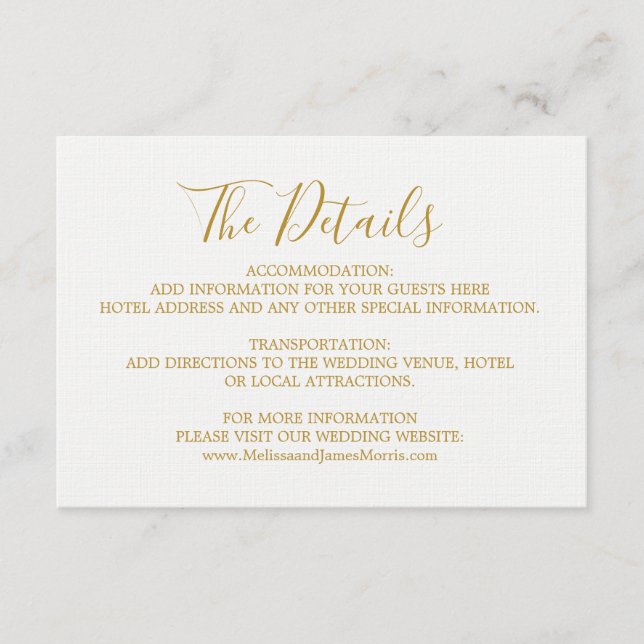 Globetrotter Glam Wedding Details Card (Front)