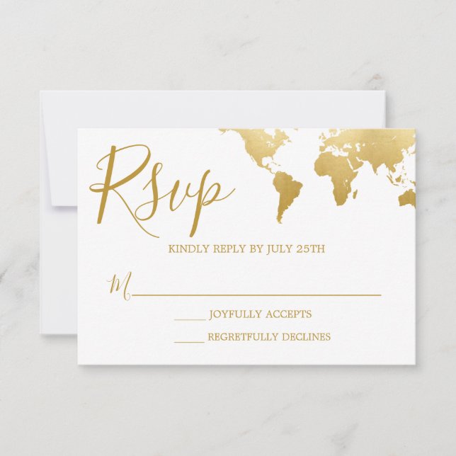 Globetrotter Glam Wedding RSVP Card (Front)