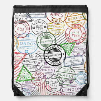 Globetrotter Stamped Travel Drawstring Backpack