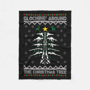 Glocking Around The Christmas Tree Ugly Christmas Fleece Blanket