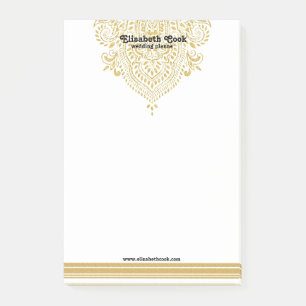 Glod Paisley Ornament & Stripes Wedding Design Post-it Notes