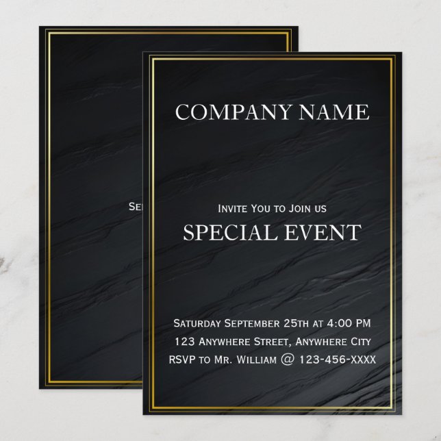 Gloden Frame Black Corporate Party Invitation Card (Front/Back)
