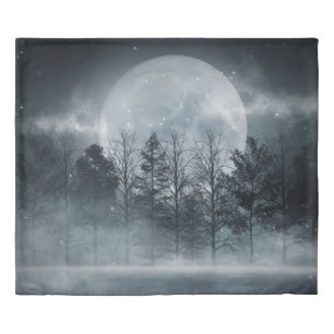 Gloomy Dark Forest: Moonlit Scene Duvet Cover