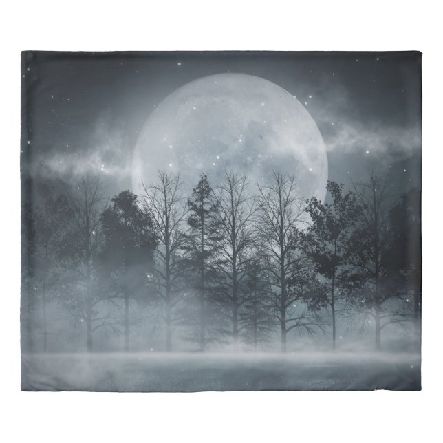 Gloomy Dark Forest: Moonlit Scene Duvet Cover (Front)