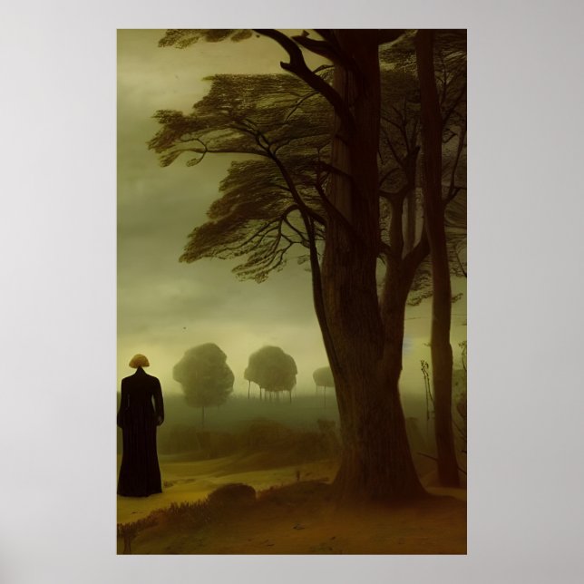 Gloomy Dark Green Forest Painting Poster (Front)