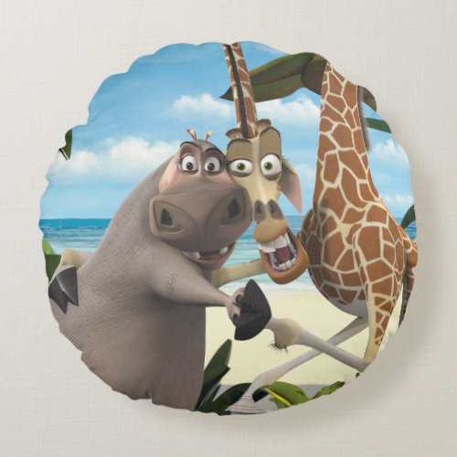 Gloria and Melman Hand Holding Round Pillow