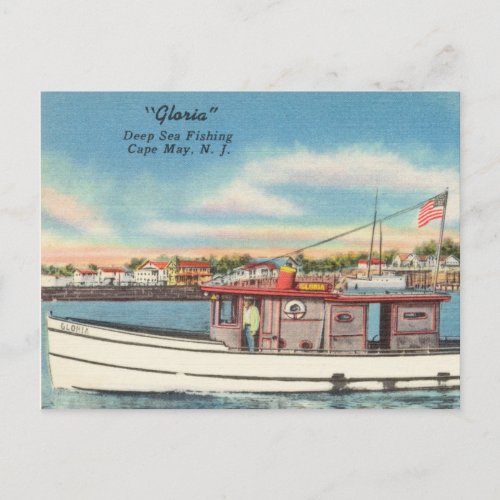 Gloria Deep Sea Fishing Cape May New Jersey Postcard