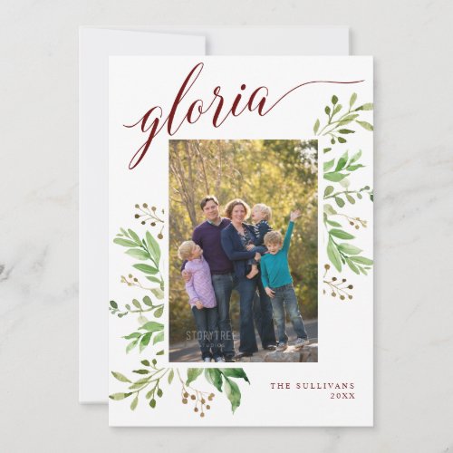 Gloria Eucalyptus Frame Religious Photo Holiday Card