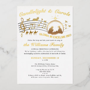 Gloria in Excelsis Deo Christmas Carols Gathering Foil Invitation