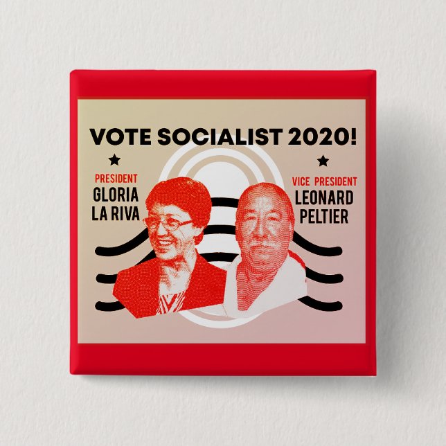 Gloria La Riva / Leonard Peltier 2020 Button (Front)