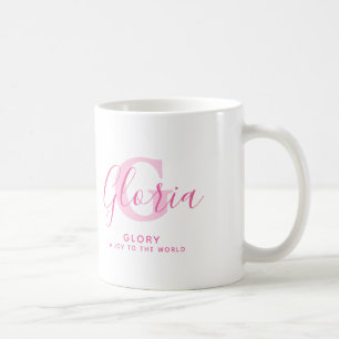 Gloria name meaning and monogram pink text coffee mug